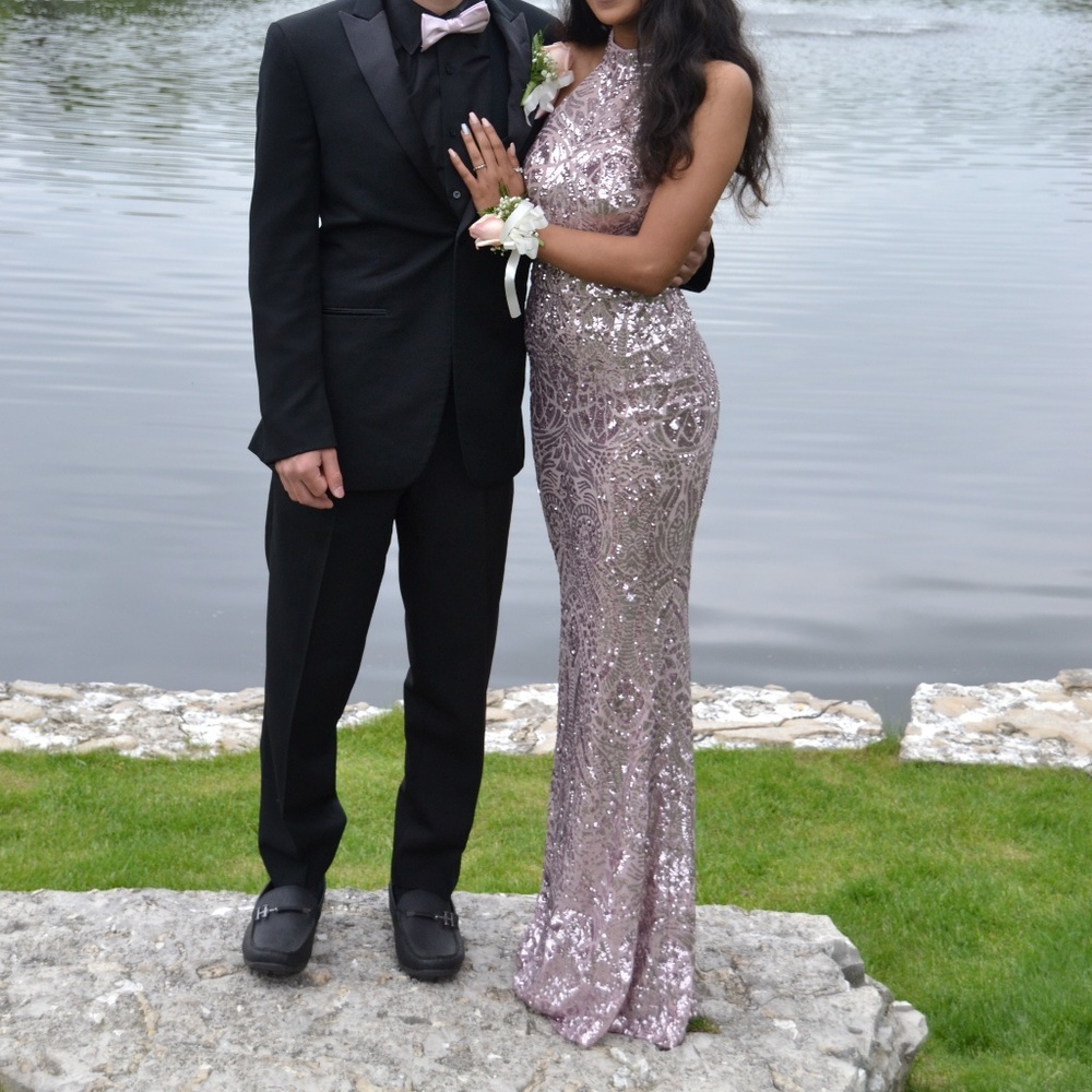prom dress, long size 2 pink sequence Halter Style